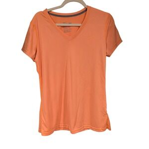 Nike Dri‎ Fit Women's V Neck T Shirt Neon Orange Athletic Fit Size L Running